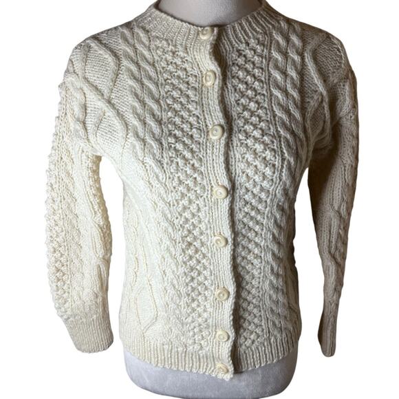 Vintage Hutzler’s Made in Ireland Aran Wool Cardigan | Small | Cream CableKnit - Picture 2 of 10